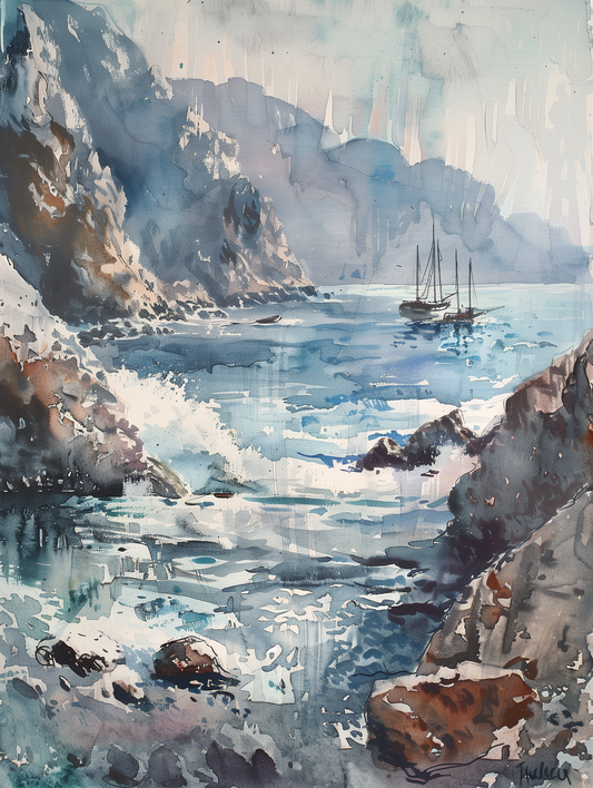 Litoral Central Chile Gouache-Acuarela 30x40 cm